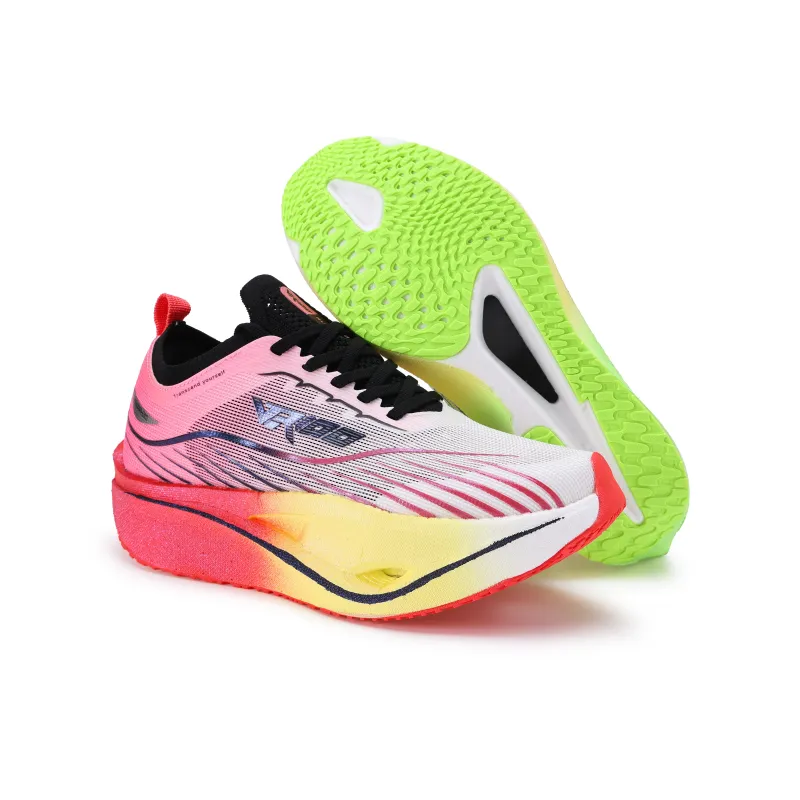 VR100 Slip Resistant, Abrasion Resistant, Breathable Low Top Running Shoes Unisex Mismatched Color Red & Green-4