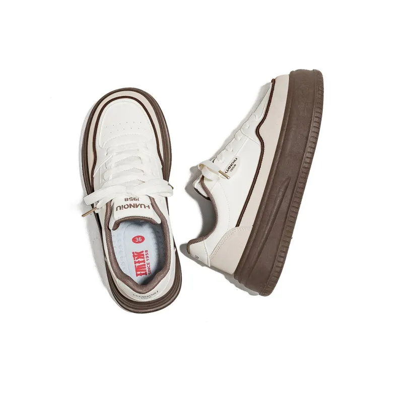 HUANQIU Non slip Breathable And Wear resistant Low Top Skateboard Shoes Women's Beige Brown-3