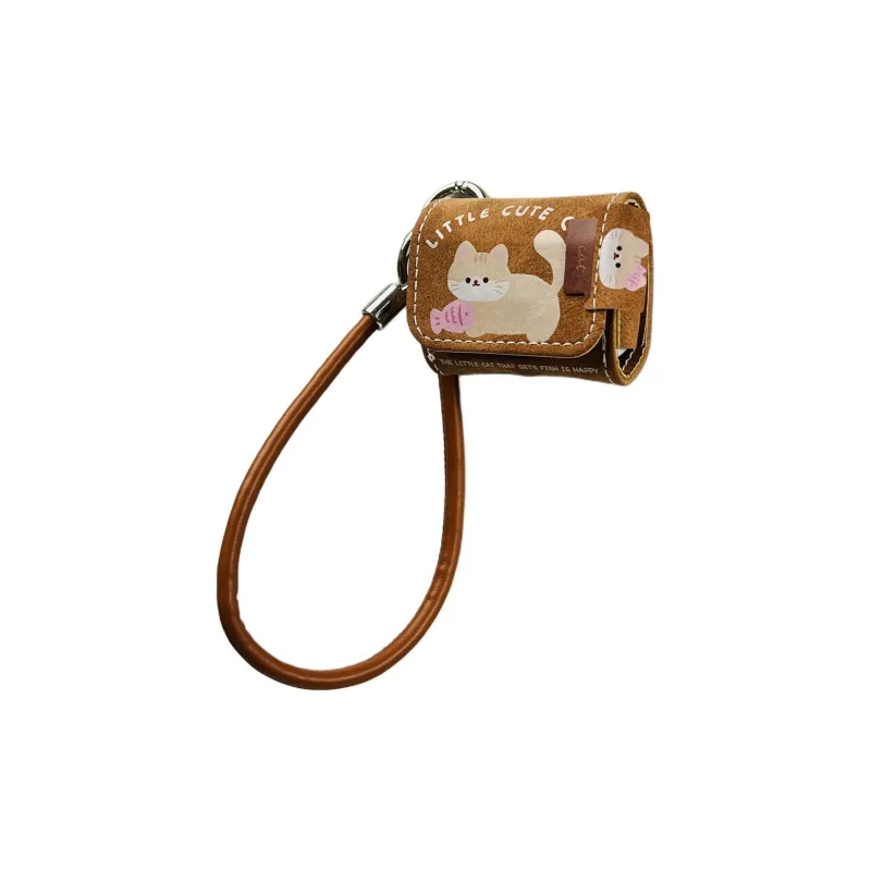 Wei Xin Compatible With Apple AirPods 4/AirPods Pro 2/AirPods 3 Leather Brown Base Cat Lanyard Headphone Cases-2