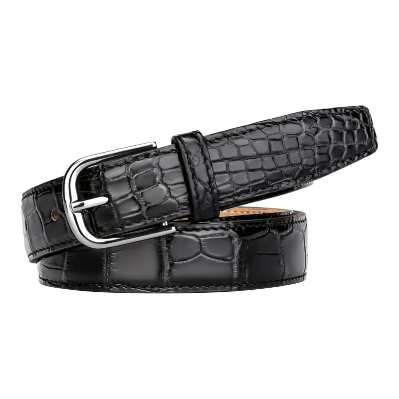 CATELLES Crocodile Leather Leather Belts Women's Black 2.4cm-3