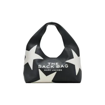 MARC JACOBS Full Grain Leather Handbag Medium Size Women's Black & White
