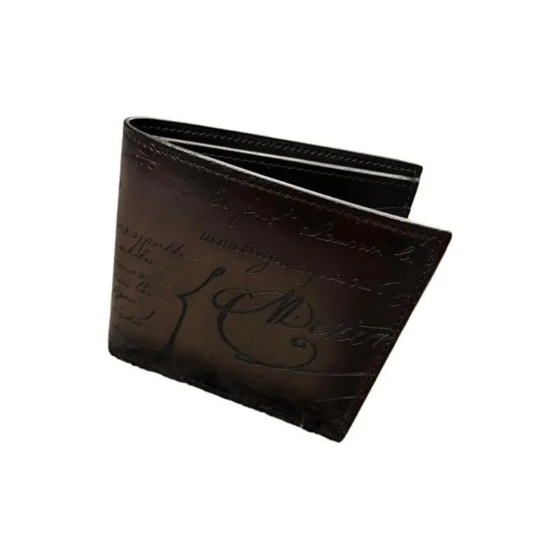 BERLUTI Calfskin Wallet Men's Black Gray Color-5