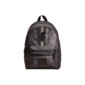 COACH Academy Canvas With Leather Backpack Large Size Women's Black
