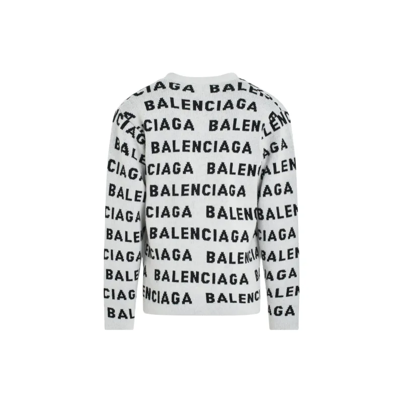 Balenciaga All Over Logo Intarsia Buttoned Cardigan-1