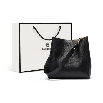 DULOREN Cow Leather Shoulder Bag Bucket Bag Medium Large Women's Black/Camel