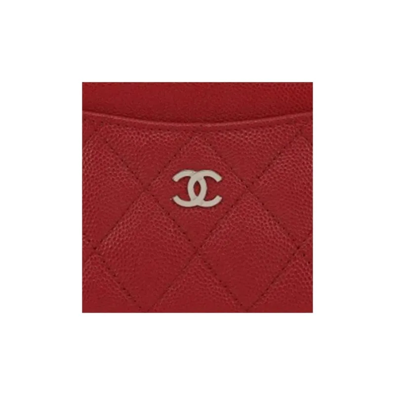 CHANEL Grained Shiny Calfskin Coin Purses Card Holders Women's Red-2