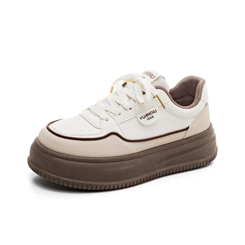 HUANQIU Non slip Breathable And Wear resistant Low Top Skateboard Shoes Women's Beige Brown-0