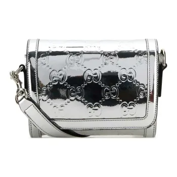 GUCCI Leather Shoulder Bag, Crossbody Bag Men's Silver