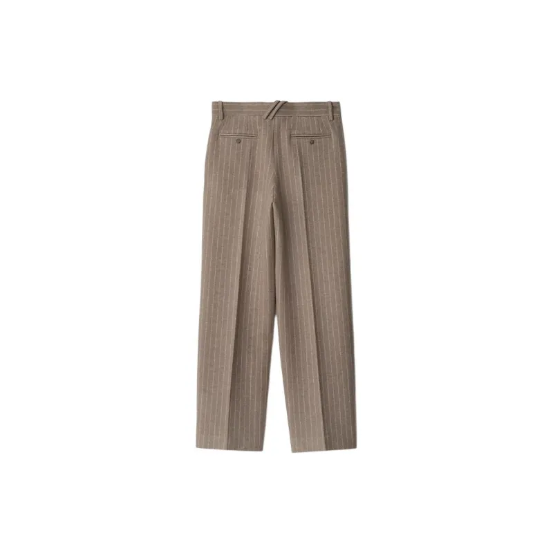 Burberry Pinstriped Wool Blend Tailored Trousers Casual Pants Men's Brown-1