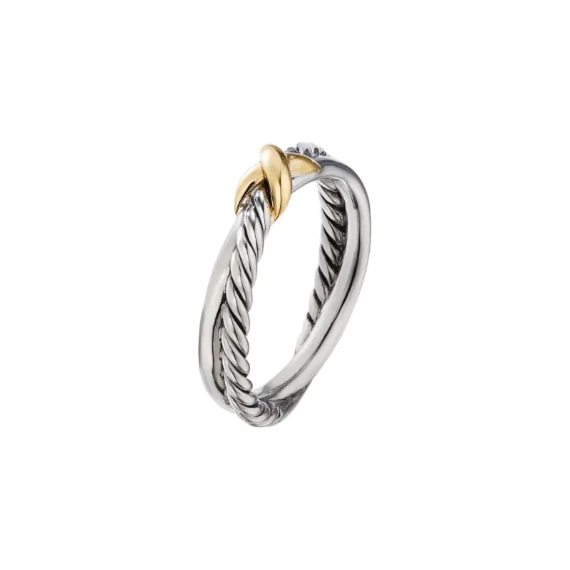 David Yurman 18kt Yellow Gold And Sterling Silver Petite X Ring 4mm-1