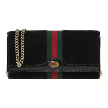 GUCCI Ophidia Suede Patchwork Patent Leather Wallet Clutch Crossbody Bag Shoulder Bag Women's Black