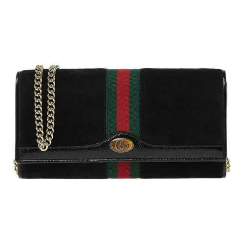 GUCCI Ophidia Suede Patchwork Patent Leather Wallet Clutch Crossbody Bag Shoulder Bag Women's Black