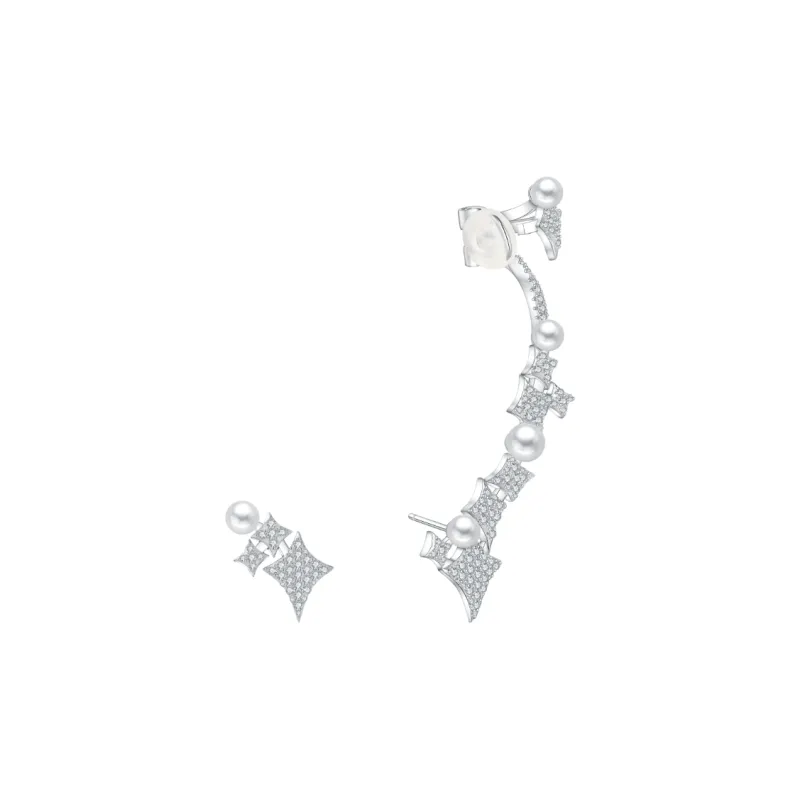 BABYBEI 925 Sterling Silver 18K White Gold Plated Shell Pearl Earrings Women's-3