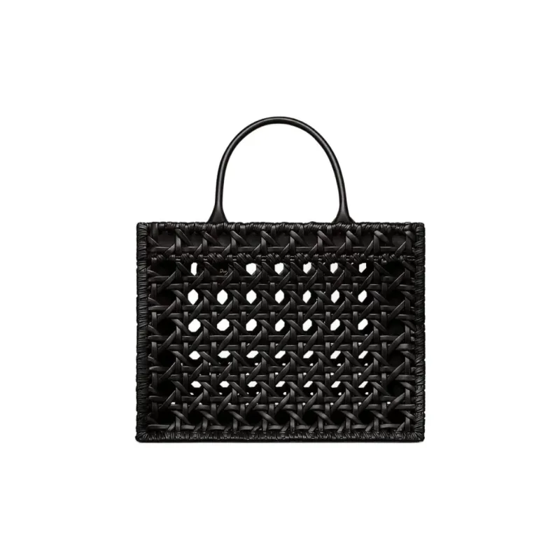 DIOR Wicker Pattern Woven Calfskin Tote Bag, Shopping Bag, Handbag Medium Size Women's Black-5