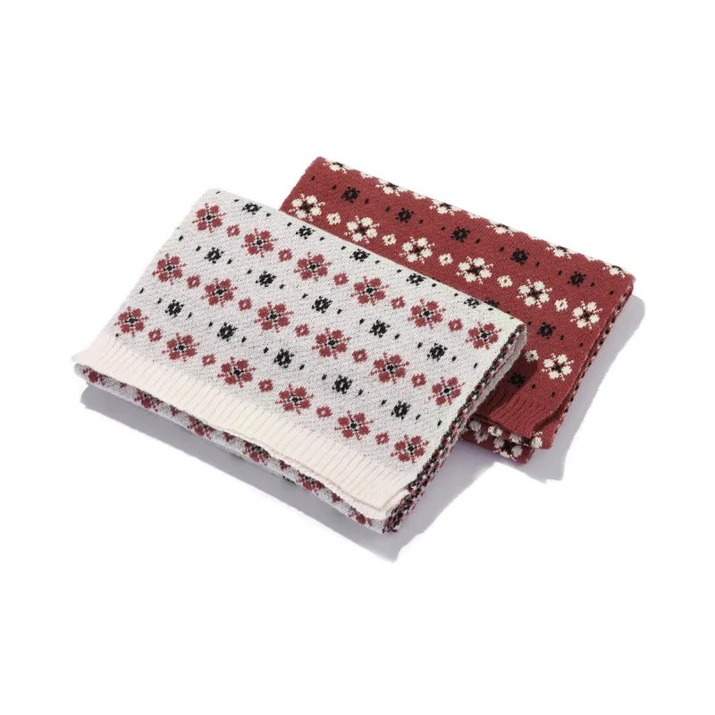 Clect Polyester Knit Scarves Women's Red/Milk White-1