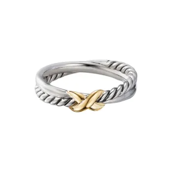 David Yurman 18kt Yellow Gold And Sterling Silver Petite X Ring 4mm