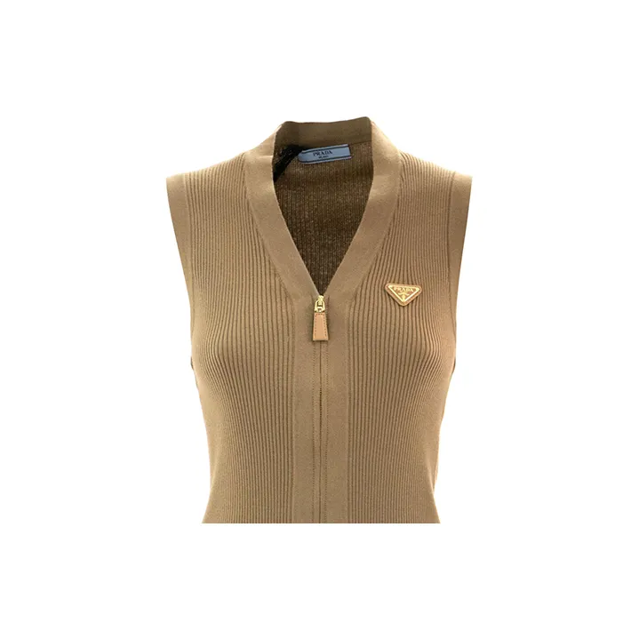 PRADA V Neck Zip Up Knit Vest-2