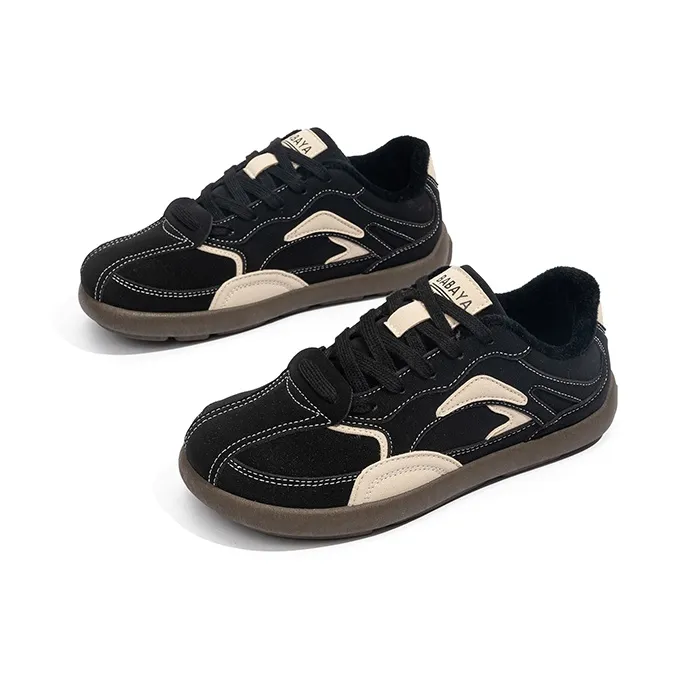 Babaya Warm Anti Slip And Wear Resistant Low Top Skateboard Shoes Women's Black-3