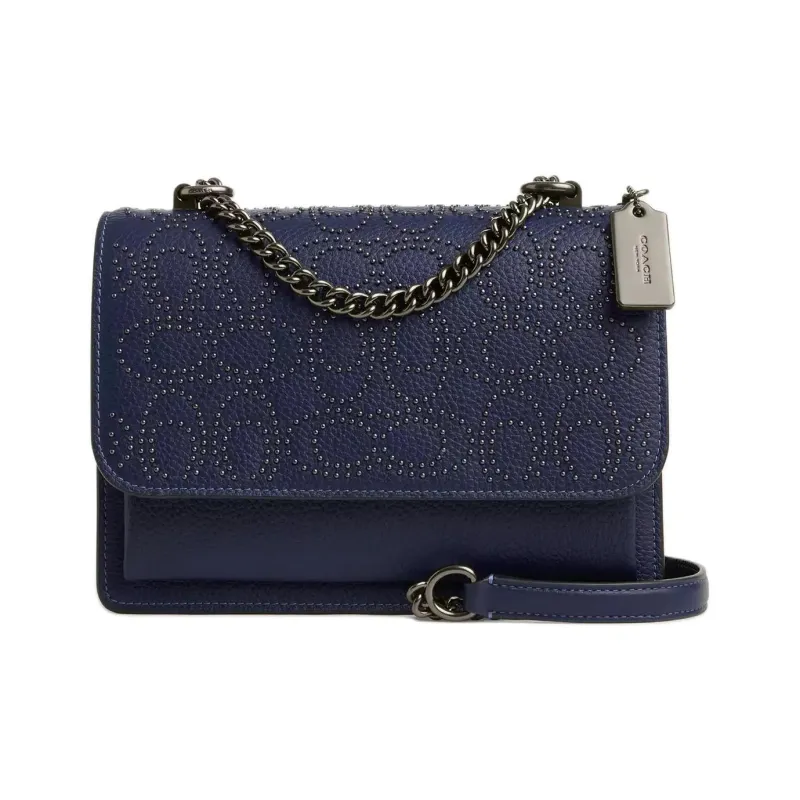 COACH Klare Litchi Grain Leather Shoulder Bag, Crossbody Bag Trumpets Women's Marine Blue-0