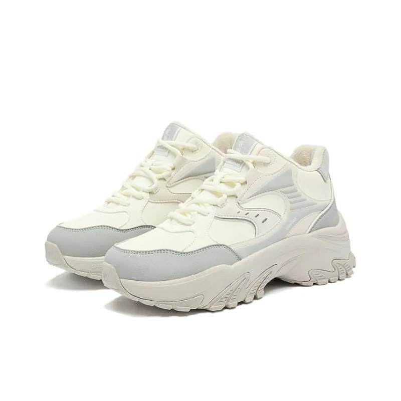 QIAODAN Spriggle Bunny IV Lightweight Height Increasing Warm High-Top Chunky Sneakers Women's White Gray-2