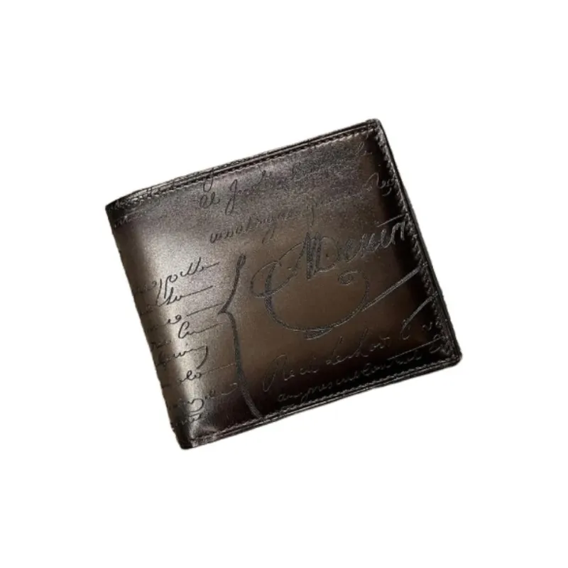 BERLUTI Calfskin Wallet Men's Black Gray Color-4