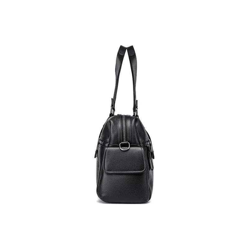 FAIRWHALE Top Grain Cow Leather Travel Bag Men's Black-2