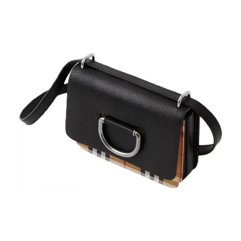 Burberry Vintage Plaid Patchwork Leather Hoop Bag Shoulder Bag Crossbody Bag Mini Women's Black-2