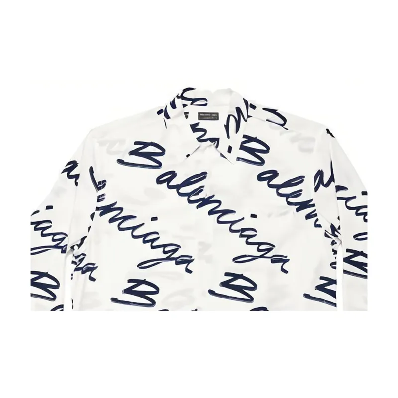 Balenciaga Handwritten Minimal Long Sleeve Shirt 'White/Navy'-5