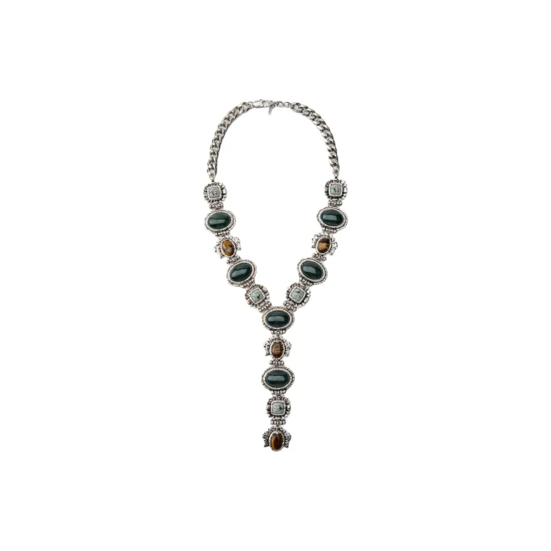 ZARA Zinc Iron Epoxy Resin Stones Necklaces Women's Silver-2