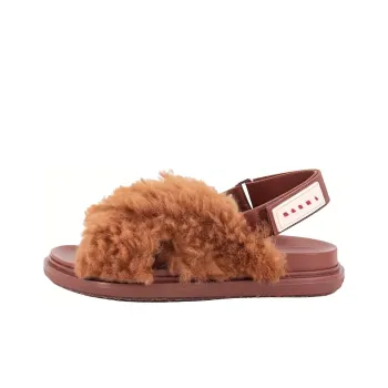 MARNI Logo Patch Shearling Sandals Women's