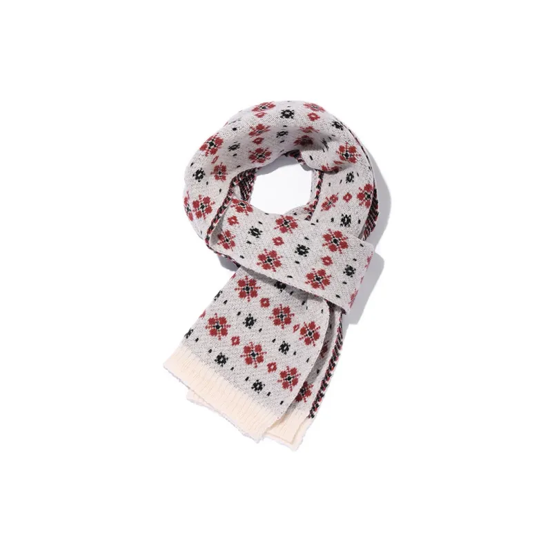 Clect Polyester Knit Scarves Women's Red/Milk White-2
