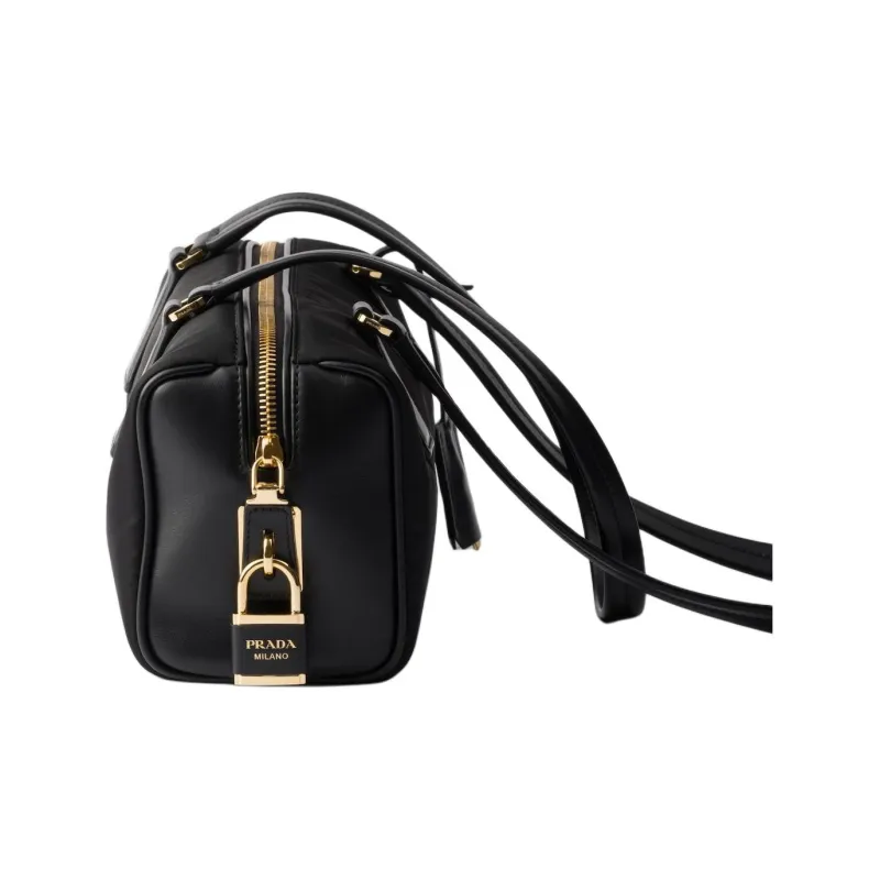 PRADA Recycled Nylon With Patchwork Leather One Shoulder Handbags Medium Size Women's Black-2
