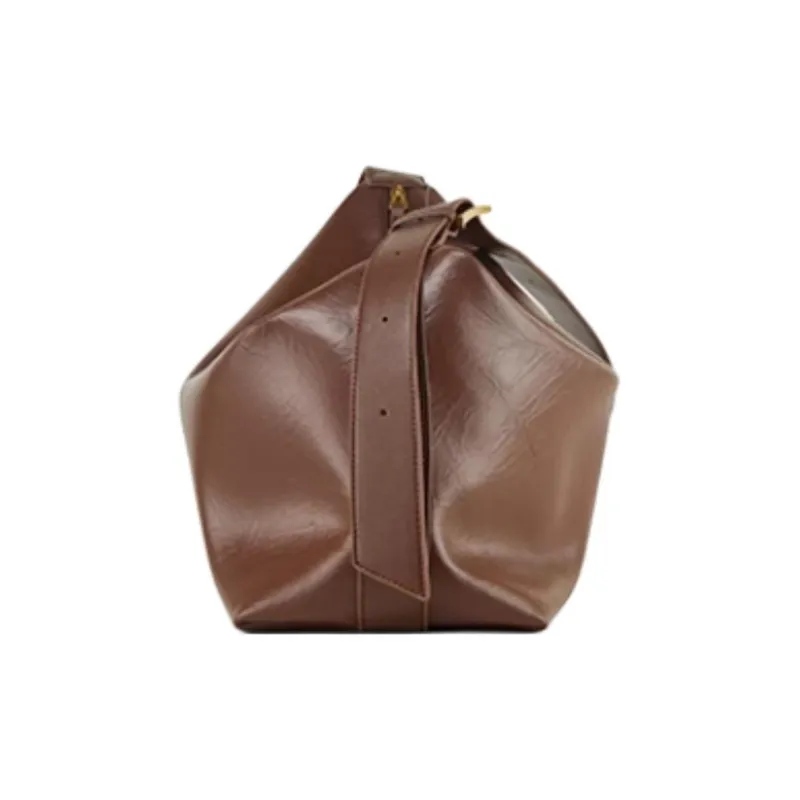Teenmix Split Cow Leather Crossbody Bag, Shoulder Bag Medium Size Women's Brown/Ultra Black-2