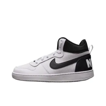 Nike Court Borough Anti Slip And Wear Resistant Breathable Mid Top Kids' Skateboarding Shoes White Black Teenagers