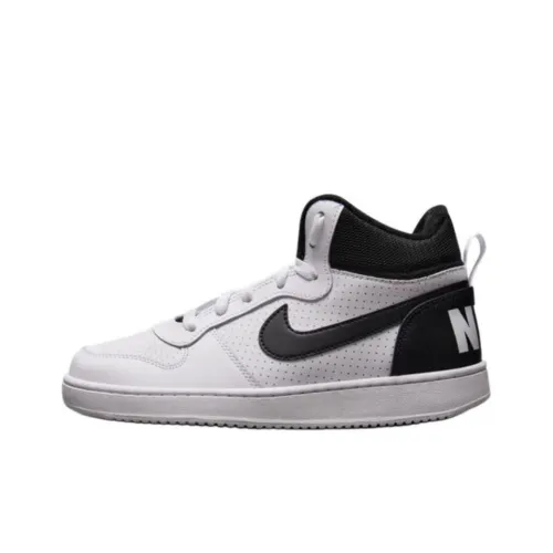 Nike Court Borough Anti Slip And Wear Resistant Breathable Mid Top Kids' Skateboarding Shoes White Black Teenagers