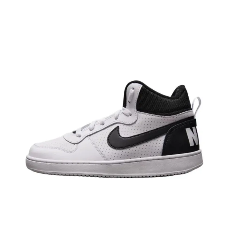 Nike Court Borough Abrasion Resistant Shock Absorbers Mid Top Kids' Skateboarding Shoes White Black Teenagers-0
