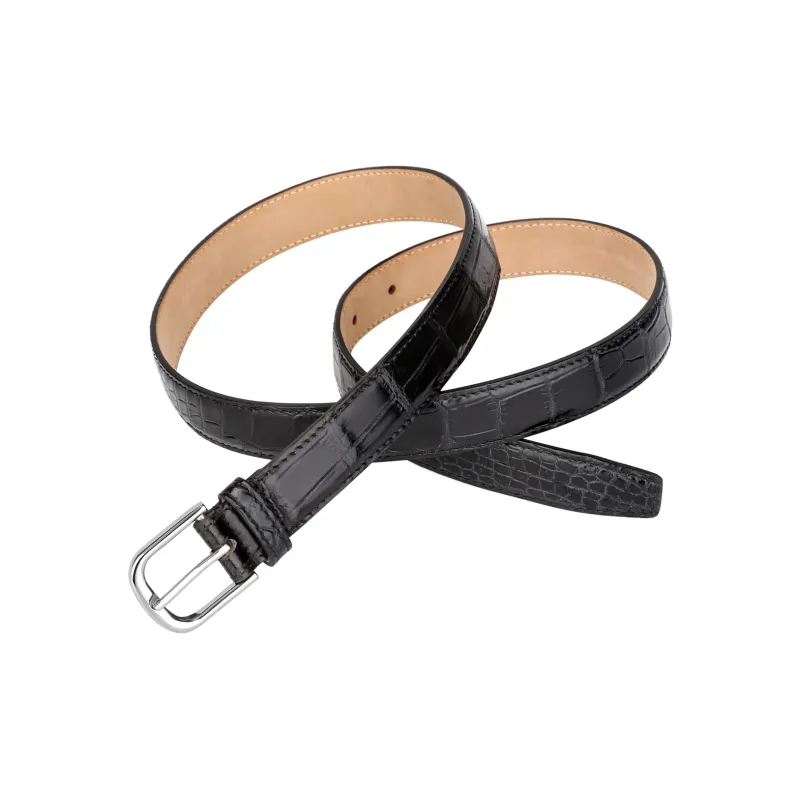 CATELLES Crocodile Leather Leather Belts Women's Black 2.4cm-1