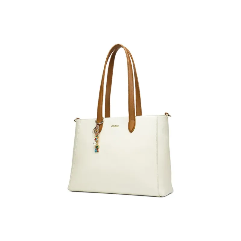 COOGI Cow Leather Tote Bag, Shopping Bag, Shoulder Bag, Handbag Tubas Women's Ecru-3