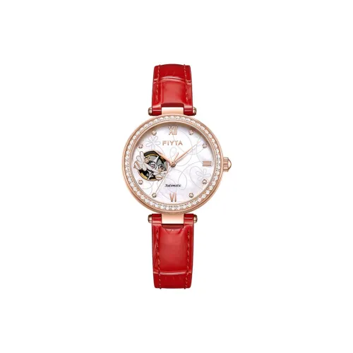 Fiyta Allure Series LA865009.PWRD Automatic Mechanical Movement Cow Leather Strap Watch Women's Watch Cut Out Dial