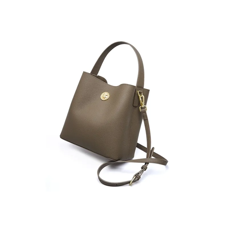 Carnival Keep Top Grain Cow Leather Bucket Bag Shoulder Bag Handbag Regular Women's Khaki/Black-2