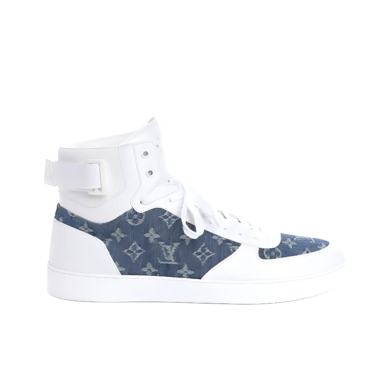 LOUIS VUITTON Rivoli High Top Skateboard Shoes Men's White Blue-1