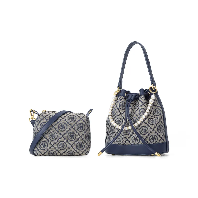 CHRISBELLA Fabric, Synthetic Leather One Shoulder Handbag Medium Size Women's Blue-9