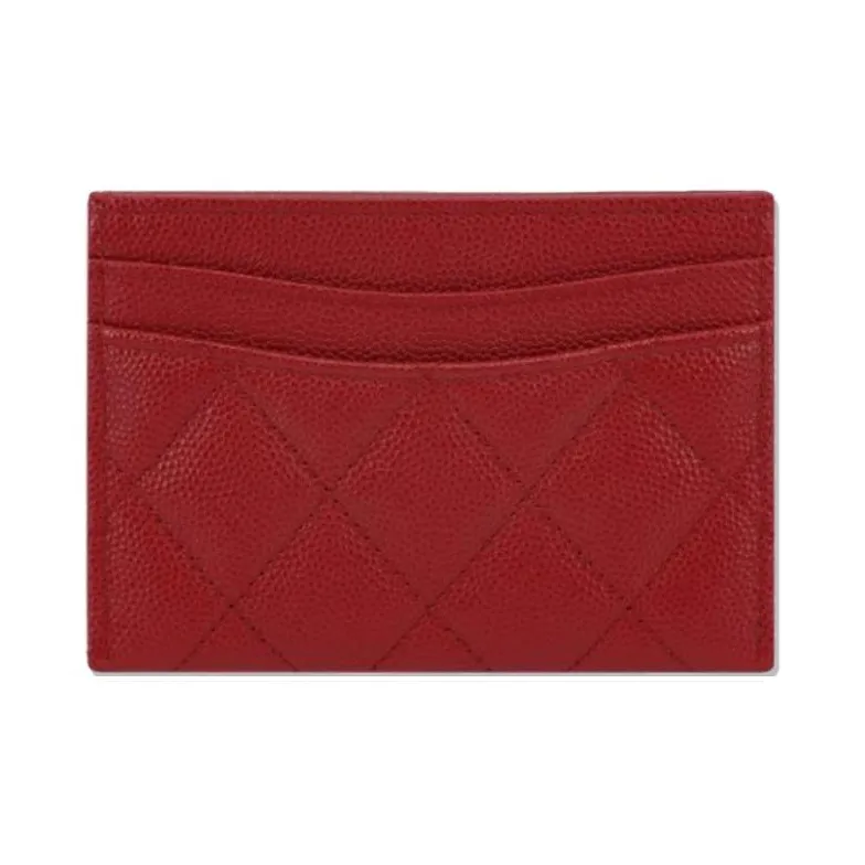 CHANEL Grained Shiny Calfskin Coin Purses Card Holders Women's Red-1