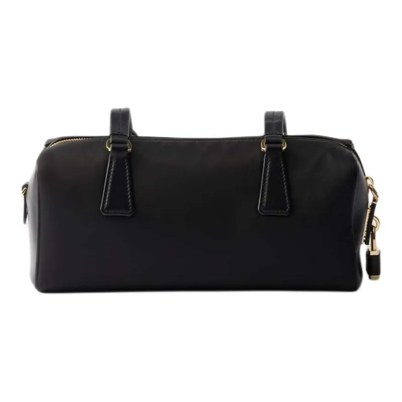 PRADA Recycled Nylon With Patchwork Leather One Shoulder Handbags Medium Size Women's Black-3