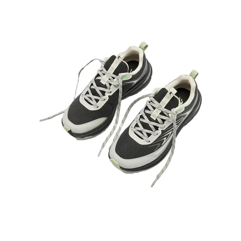 QIAODAN Anti Slip Wear Resistant Low Top Casual Running Shoes Women's Gray Black Green-2