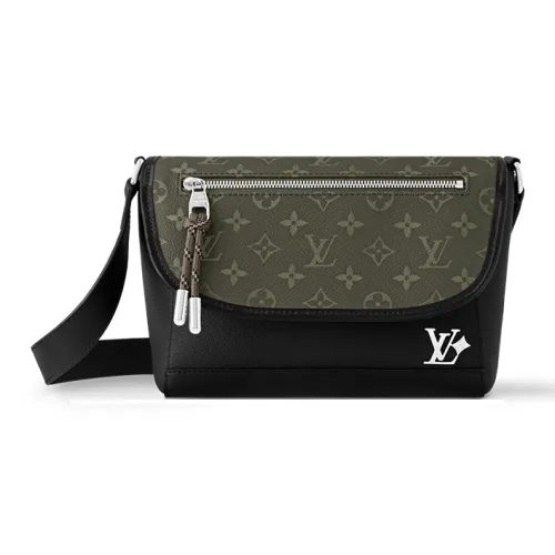 LOUIS VUITTON Pulse Cow Leather With Coated Canvas Messenger Bag, Shoulder Bag, Crossbody Bag Men's Khaki & Black