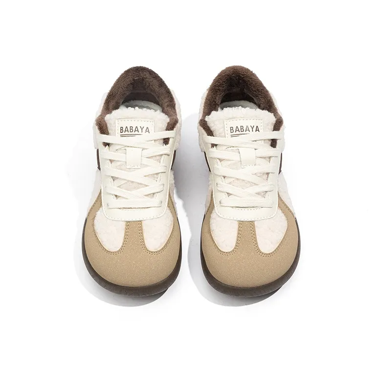 BABAYA KIDS Warm Anti Slip And Wear Resistant Low Top Skateboard Shoes Women's Beige Brown-5
