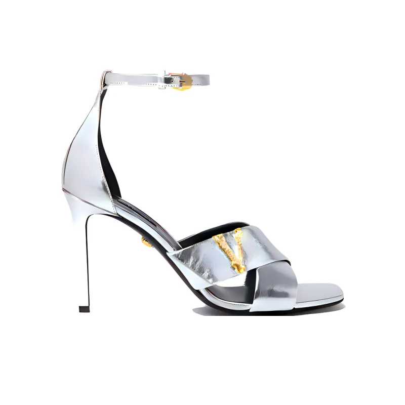 VERSACE Virtus Strap Sandals Women's Silver-2