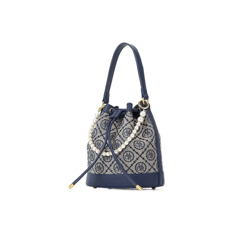 CHRISBELLA Fabric, Synthetic Leather One Shoulder Handbag Medium Size Women's Blue-12