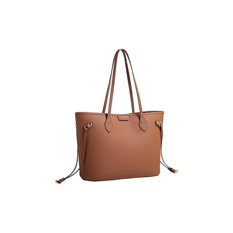 COOGI Cow Leather Tote Bag Shopping Bag Shoulder Bags Large Size Women's Brown/Gray-1